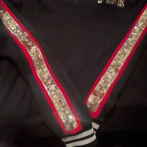 Victorias Secret PINK  Black Sequin Stripe Sweatshirt